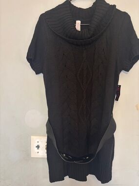 Black Cable-Knit Cowl Neck Sweater Dress - Unknown Brand